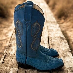 Grano De Oro Genuine Alligator Leather Cowboy Embroidered Boots Mex Sz 26 US 7